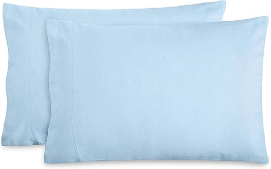 Bare Home Flannel King Pillowcases Set of 2-100% Cotton - Velvety Soft & Cozy - Double Brushed Heavyweight Flannel Pillowcases (King Pillowcase Set of 2, Light Blue)