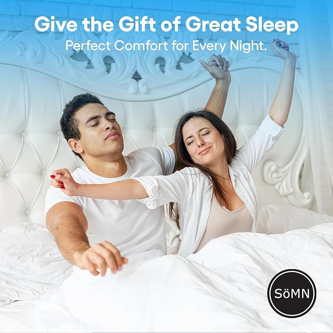 SöMN Kömforte Microfiber Dual Zone Comforter, His and Hers Blankets for Couples, Cool & Warm Two Temperature Comforter, Alternative Down Duvet Insert, Wedding Gift (White, Queen)