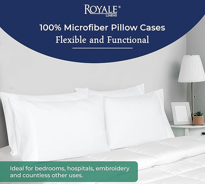 Royale Linens Queen Pillowcase Set of 2 - Bed Pillow Cover - 20" x 30" - White Pillowcases - 1800 Brushed Microfiber, Wrinkle & Fade Resistant - Soft & Cozy- Queen Size Pillow Case (White)