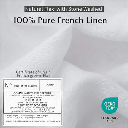 Simple&Opulence 100% Washed Linen Duvet Cover with Pom Pom Trim, Natural French Flax Bedding Set Soft Breathable,1 Farmhouse Boho Comforter Cover and 2 Pillow Shams(Queen,Pure White)