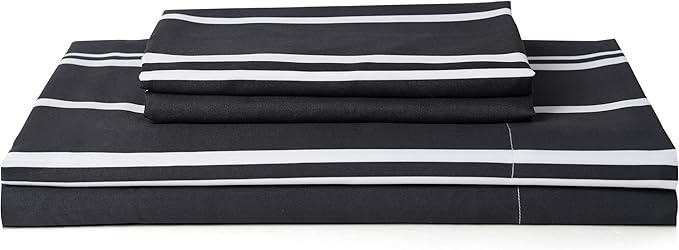 Best Season Black and White Striped Bed Sheets Queen Size 4 Piece Ultra Soft Stripe Sheet Set - Deep Pocket, Fade & Wrinkle Resistant Bedding Set (Black&White)
