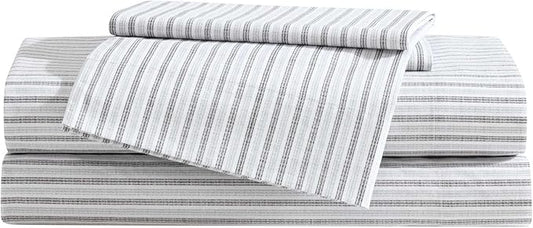 Eddie Bauer - Full Sheet Set, Cotton Percale Bedding Set, Super Soft and Bedding Set, Oeko-Tex Certified (Ticking Stripe Grey, Full)
