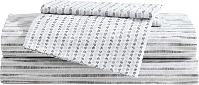 Eddie Bauer - Twin Sheet Set, Cotton Percale Bedding Set, Super Soft and Bedding Set, Oeko-Tex Certified (Ticking Stripe Grey, Twin)