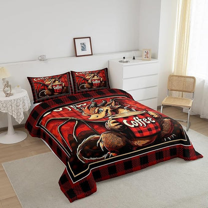 Feelyou Dragon Comforter Set Twin Size Dragon Stuff Comforter for Boys Girls Teens Coffee Bedding Set Dragon Decor Duvet Set Room Decor Red Brown Quilt Set