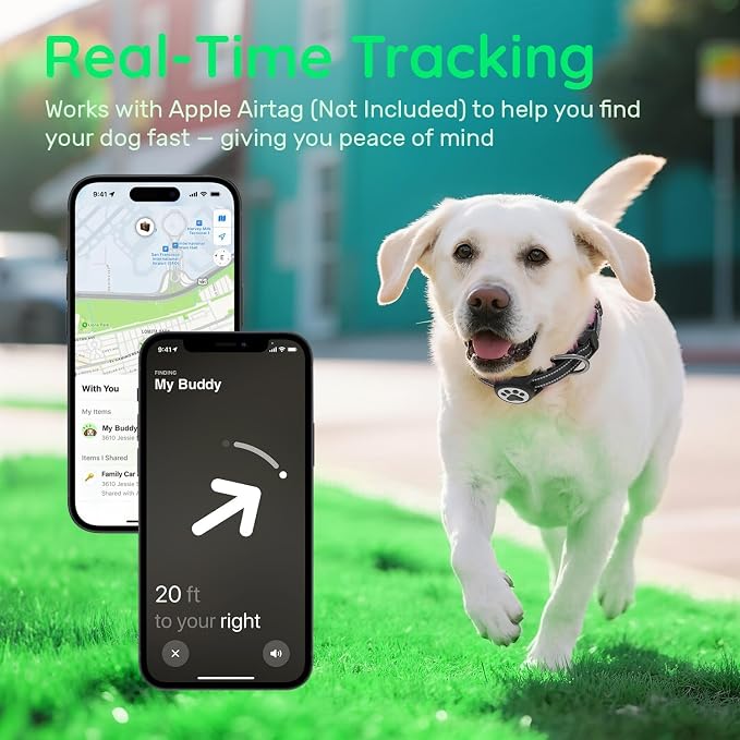 Airtag Dog Collar, Reflective Ultra-Durable Nylon Padded with QR Buckle & IP68 Waterproof Air Tag Holder Compatible for Apple AirTag, Comfortable for Small Medium Large Dogs (Black, XL)