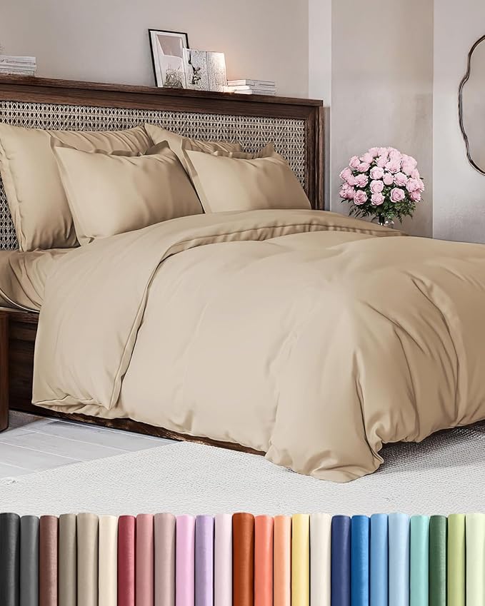 Duvet Cover Cal King Size Set - Extra Soft Cal King Duvet Cover 104" x 98" with 2 Pillow Shams - Hotel Luxury, Easy Care & Fade Free with Zipper Closures & Ties - Comfy, Cozy and Breathable (Cream)