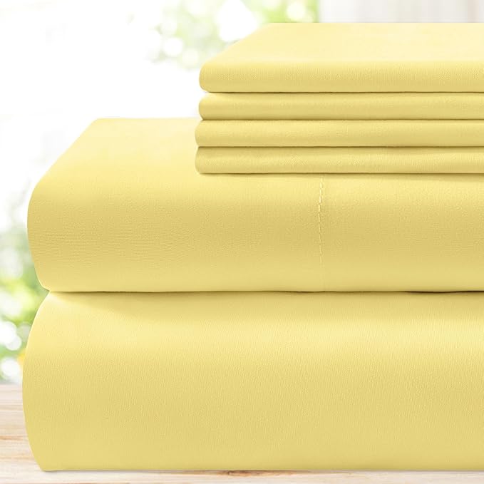 BYSURE 6 Pieces Bed Sheets Set(King, Yellow) - Hotel Luxury Super Soft 1800 Thread Count 100% Microfiber Sheets with Deep Pockets, Wrinkle & Fade Resistant