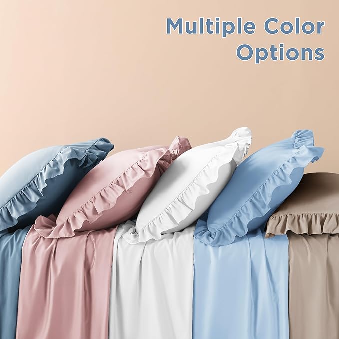 Litanika Light Blue Queen Comforter Set, 3 Pieces Ruffle Farmhouse Aesthetic Bedding Comforter Set, All Season Soft Lightweight Fluffy Microfiber Bed Set(90x90In Comforter, 2 Pillowcases)