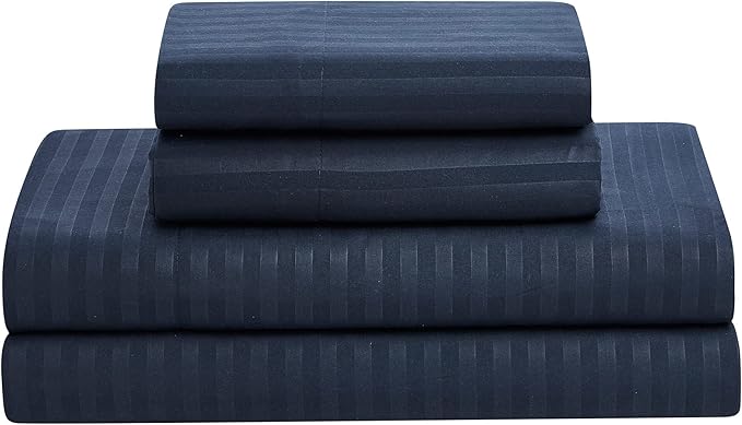 Sweet Home Collection 8 Piece Comforter Set Bag with Dobby Stripe Design, Bed Fitted, 1 Flat Sheet, 2 Pillowcases, 2 Shams, King Navy, (Pack of 3)
