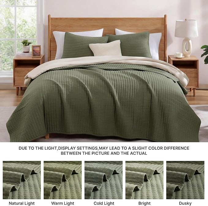 WRENSONGE Olive Green California/Oversized King Size Quilt Bedding Set with 2 Pillow Shams -3 Pieces Lightweight Soft Bedspreads Coverlet for All Season