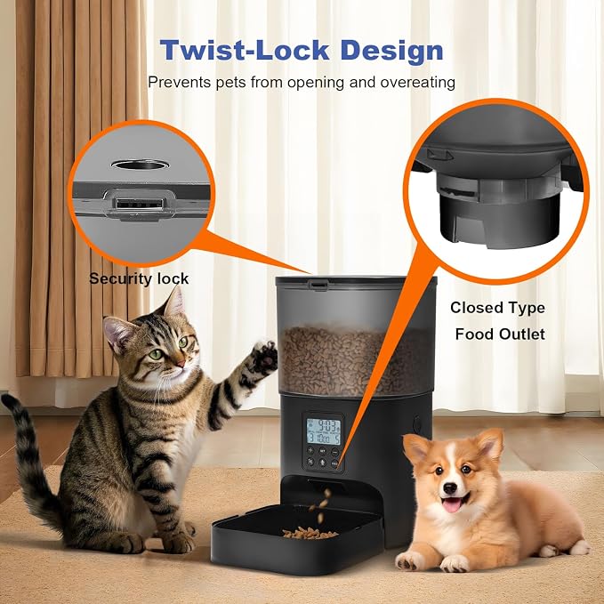 ANDOLL HOME Automatic Cat Feeder, Cat Food Dispenser with 10s Voice Recorder, Pet Feeder up to 8 Meals per Day, Timed Feeder with Dry Food Sealed Ring