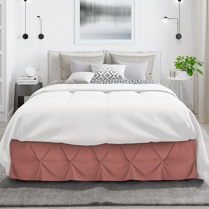 Nestl Pink Clay Bed Skirt Twin Size, Pinch Pleat Twin Bed Skirt, 14" Inch Drop Twin Bedskirt, Hotel Quality Pink Clay Bed Skirts, Premium Microfiber Bedskirt for Twin Bed, Pink Clay Twin Bed Skirt