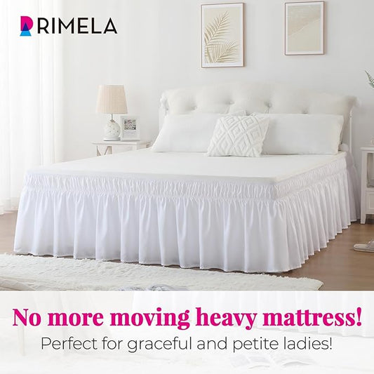 RIMELA White Bed Skirt King Size 16 Inch Drop, Elastic Bed Skirting for Bed Base and Frame, Bedding Dust Ruffle Easy to Install, Lightweight Wrap Around Adjustable Bedskirt