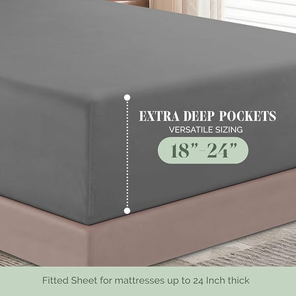 Elegant Comfort Luxurious 1500 Premium Hotel Quality Microfiber 4-Piece Sheet Set, 18-24 Inches Deep - Extra Deep Pocket Sheets - Ultra Soft 4PC Deep Pocket Sheets, Full, Gray