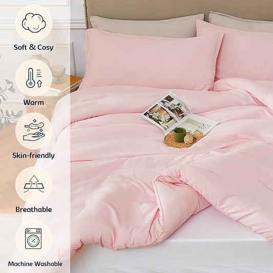 Twin Comforter Set Blushpink,2PCS Soft Lightweight Breathable Bedding Comforter Sets for All Season, Twin Size(68''×90'' Comforter & 1 Pillowcase)