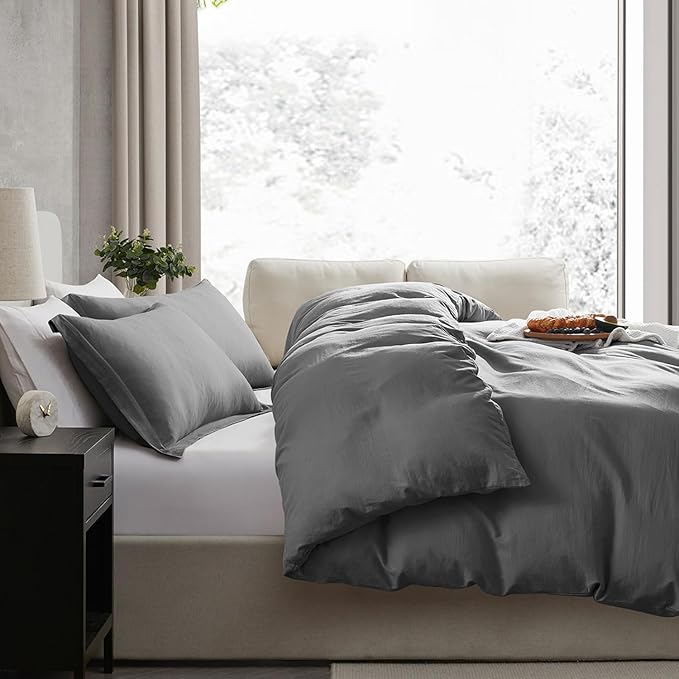 Nestl Grey Duvet Cover King Size - Soft Prewashed King Duvet Cover Set, 3 Piece, with Zipper Closure, 1 Duvet Cover 104x90 inches and 2 Pillow Shams