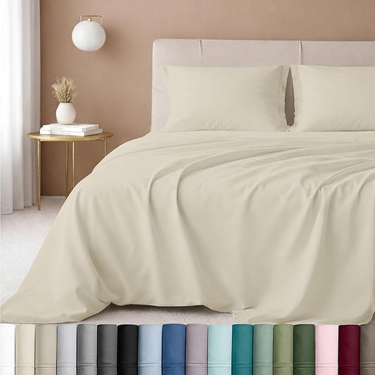 California Design Den California King Sheet Set - 100% Cotton, 600 Thread Count Deep Pocket Cal King Sheet Set, Luxury Soft Hotel-Quality, Sateen Weave - Ivory (Warm Cream)