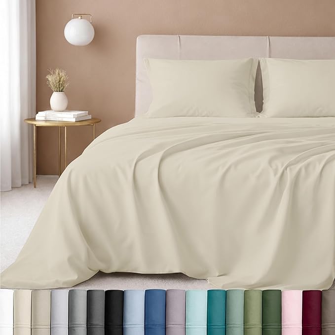 California Design Den - Luxury Full Size Sheet Set - 100% Cotton, 600 Thread Count Deep Pocket Full Size Bed Sheets, Sateen Weave - Ivory (Warm Cream)