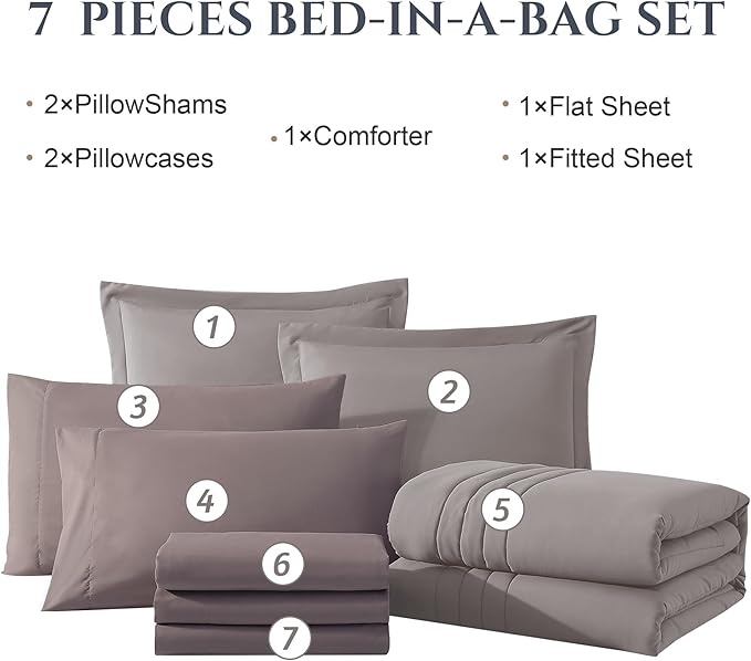 Monbix King Size Comforter Set - 7 Pieces Bed in a Bag King, Cloud Purple Bedding Sets with Comforter, All Seasons Comforter Bed Set with Sheets, Pillowcases & Shams