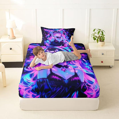 Erosebridal 3D Mushroom Girls Sheets for Boys Girls Japanese Modern Fashion Fitted Sheet,Abstract Graffiti Kids Bedding Sets Watercolor Aesthetic Bed Sets Twin 2 Piece