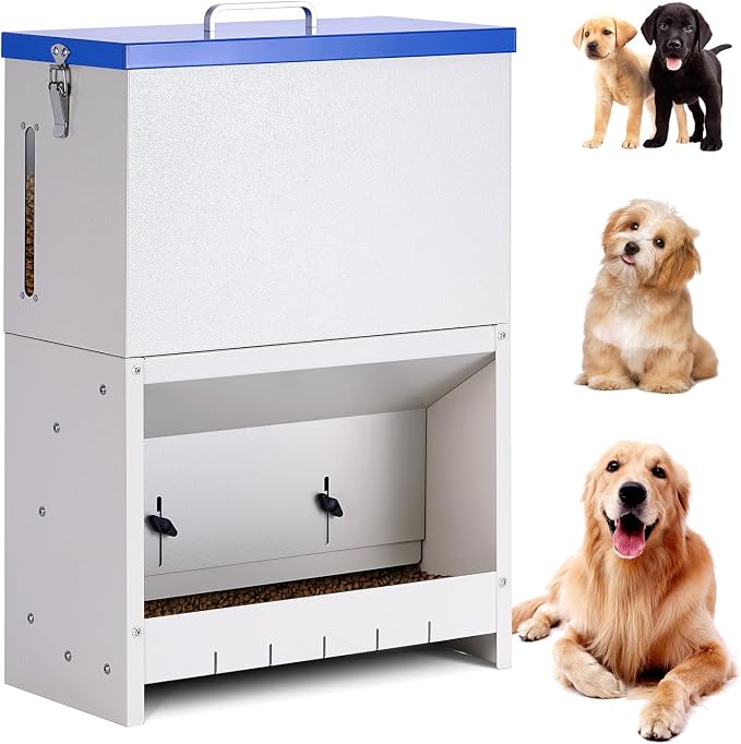 Automatic Dog Feeder Large Breed, Outdoor Dog Feeder for Large Dogs, Large Capacity Automatic Gravity Dog Feeder Suitable for Small, Medium, and Large Dog Breeds (Blue)