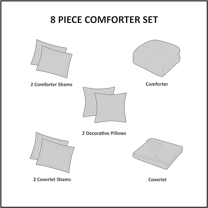 Madison Park Heritage Comforter Quilt Combo Set - Modern Luxury Design, All Season Down Alternative Bedding, Matching Shams, Decorative Pillows, King/Cal King(104"x92"), Color Block Navy 8 Piece