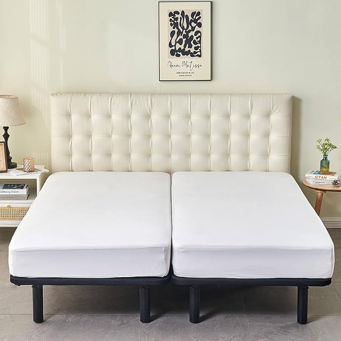 Kingnex Waterproof Split King Mattress Protector for Adjustable Beds Soft Cooling Bamboo Viscose Jersey Fitted Matress Cover