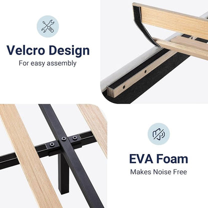 Allewie Full Size Platform Bed Frame with Velvet Upholstered Headboard | Wooden Slats Support, Fully Upholstered Mattress Foundation, No Box Spring Needed, Easy Assembly, Noise-Free, White