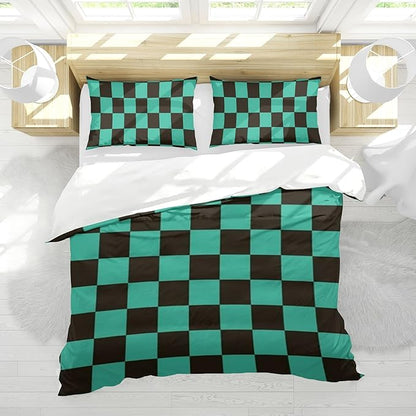 INFLAG Anime Bedding Set - Soft Brushed Microfiber 68x90 Inches Duvet Cover Set, 3 Piece, 1 Duvet Cover with Zipper Closure and 2 Pillow Shams (Twin,Green)
