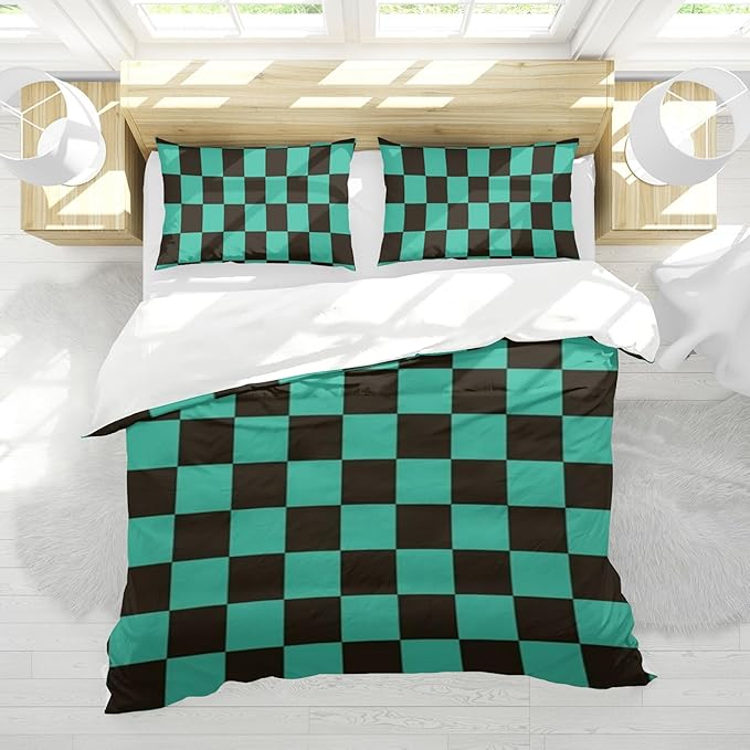 INFLAG Anime Bedding Set, 3-Piece Anime Duvet Cover King Size Ultra Soft Breathable 3D Printed Microfiber Comforter Cover, Cartoon Quilt Cover, Teen Comforter Cover with 2 Pillowcases (King,Green)