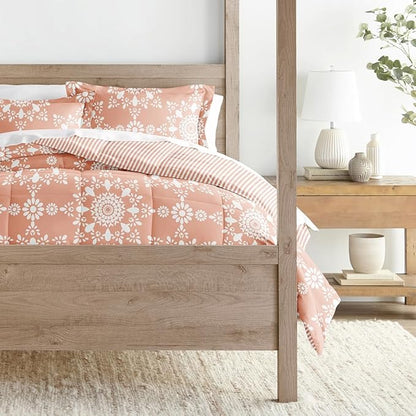 LINENS & HUTCH Comforter Set Patterned Microfiber All Season Down-Alternative Ultra Soft Bedding in Daisy Medallion - Full/Queen Daisy Medallion Clay