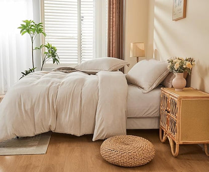 SLEEPBELLA Linen Duvet Cover Set King Size-1 Duvet Cover with 2 Pillow Shams with Button Closure Soft Breathable Farmhouse