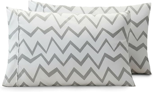 Elegant Comfort Luxury Ultra-Soft 2-Piece Pillowcase Set - 1500 Premium Hotel Quality Microfiber Double Brushed - Wrinkle Resistant, King Size, Chevron Pattern Gray
