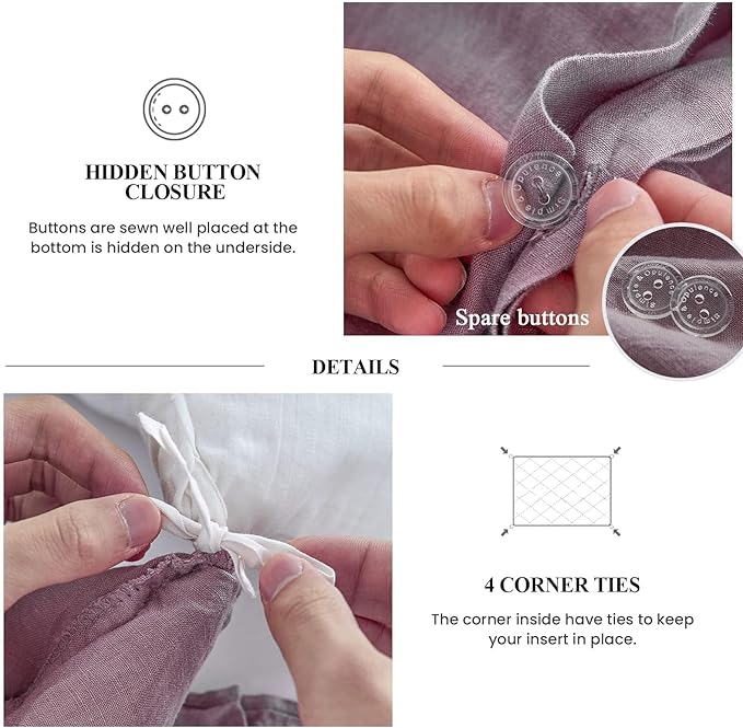 Simple&Opulence 100% Linen Duvet Cover Set, 3 PCS Natural French Flax Purple Ruffle Duvet Cover Queen Size, Breathable Comfy Linen Bedding Comforter Cover with 2 Pillowcases (Purple, 88" X 92")
