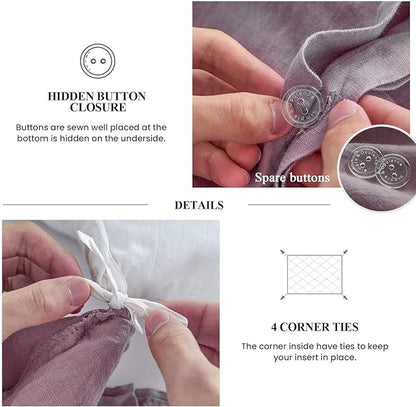Simple&Opulence 100% Linen Duvet Cover Set, 3 PCS Natural French Flax Purple Ruffle Duvet Cover Queen Size, Breathable Comfy Linen Bedding Comforter Cover with 2 Pillowcases (Purple, 88" X 92")
