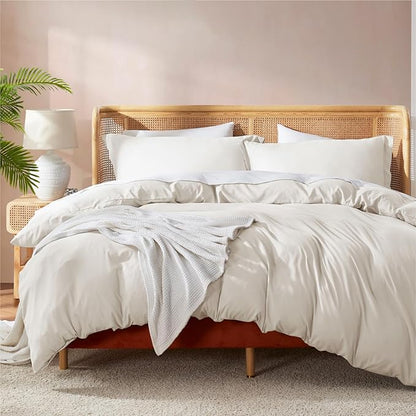 Nestl Off White Duvet Cover Queen Size - Soft Double Brushed Queen Duvet Cover Set, 3 Piece, with Button Closure, 1 Duvet Cover 90x90 inches and 2 Pillow Shams
