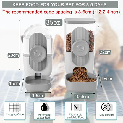 Lemtrflo Rabbit Feeder, Bunny Water Bottle Dispenser, Pet Cage Food Bowl | Suitable for Rabbits, Guinea Pigs, Ferrets, Cat and Other Small Pets