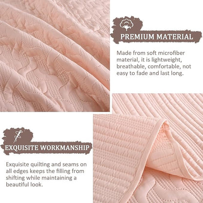 Yiran Blush Pink Quilt Set Queen Size, 3 Piece Reversible Bedspreads Bedding Set, Fall Wave Striped Pattern Coverlet for All Season with 2 Pillow Shams (Full/Queen, 96x90 Inch)