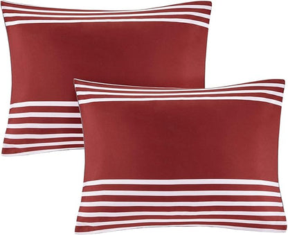 Comfort Spaces Twin XL Comforter Sets with Sheets - Bed in a Bag 6 Pieces Teen Bedding Sets, Red and Grey Stripes Bedding Twin XL, College Twin XL Bed Set with 2 Side Pockets Bedroom Organizer