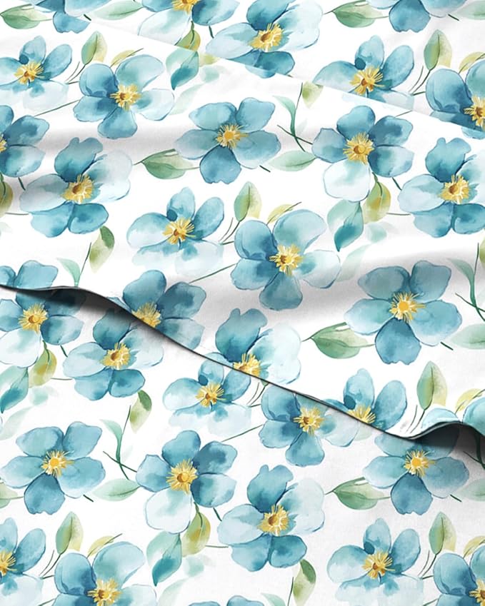 Floral Sheets - Flower Print Bed Sheet Set - 1 Flat, 1 Fitted & 1 Pillowcase w/ Deep Pockets - Comfy, Cozy, Wrinkle & Fade Free - Boho Botanical Bedding - Soft, Breathable & Cooling - Twin XL Size Set
