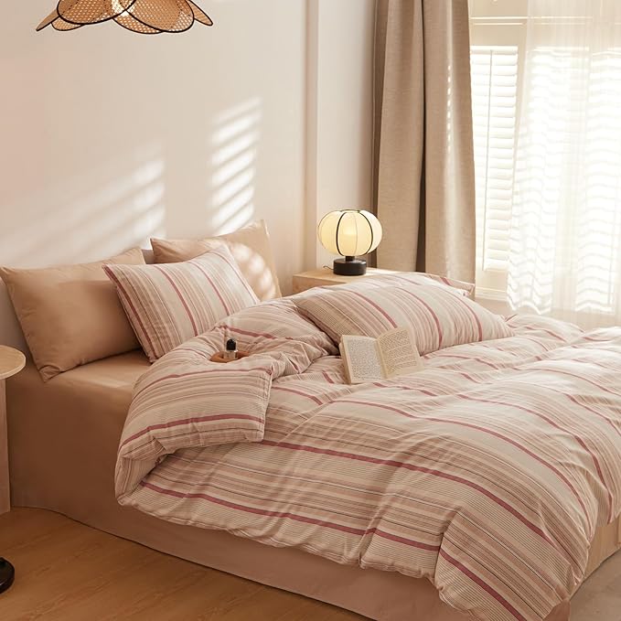 EAVD Striped Comforter Set Queen Multi-Color Striped Bedding Comforter Set 3 Pieces Farmhouse Geometric Bedding Set with 2 Pillowcases for All-Season Soft Fluffy Lightweight