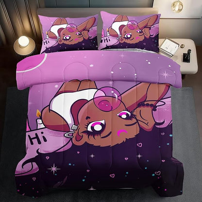 Black Girl Comforter Set King Cute Bedding Set College Dorm Girl Cartoon Teen Black and Pink Comforter King Kawaii Room Decor Cartoon Bedding Quilt Decor Kids