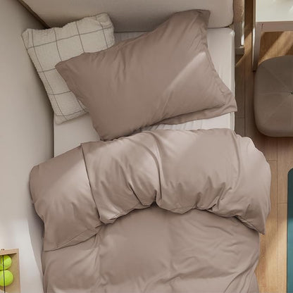 Bedsure Duvet Cover Twin/Twin XL Size - Soft Double Brushed Bedding Set for Kids & Adults, Zipper Closure, 2 Pieces, Includes 1 Duvet Cover (68"x90") & 1 Pillow Sham, NO Comforter, Light Khaki