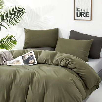 Houseri Army Green Twin Boys Bedding Set - Olive Green Solid Comforters & Quilt with Dark Green Sheets (Size: Twin)