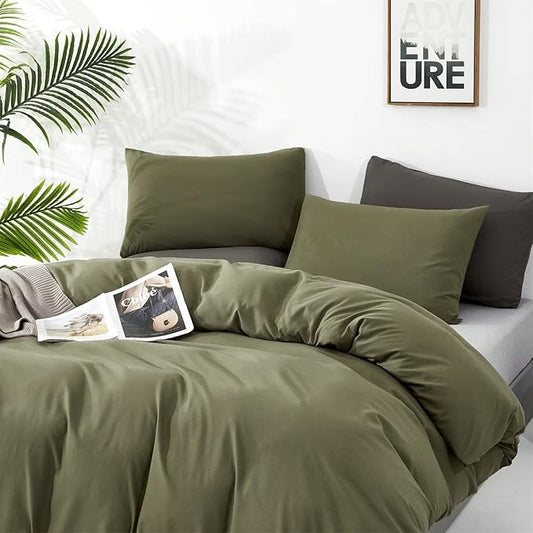 Houseri Army Green Twin Boys Bedding Set - Olive Green Solid Comforters & Quilt with Dark Green Sheets (Size: Twin)