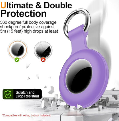 1|2|4Pack for Apple AirTag Holder with Keychain for Air Tag 2nd/1st Gen | Waterproof Air Tag Cover GPS Tracker Anti-Scratch Silicone Air-Tag Case for Pets,Kids,Bags,Luggages-Purple