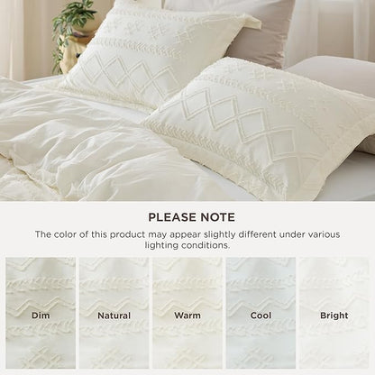 Bedsure Boho Duvet Cover Queen Size, Soft & Comfortable Elegant Design Boho Bedding for Decoration, Machine Washable Comforter Cover for All Seasons,Includes 1 Duvet Cover & 2 Pillow Shams,White