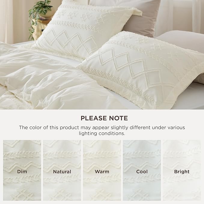 Bedsure Boho Duvet Cover King Size, Soft & Comfortable Elegant Design Boho Bedding for Decoration, Machine Washable Comforter Cover for All Seasons,Includes 1 Duvet Cover & 2 Pillow Shams, White