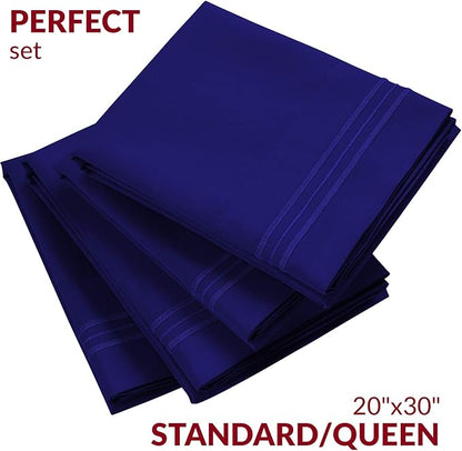 Mellanni Pillow Cases Set - 4 PC Iconic Collection Pillowcases - Luxury, Extra Soft, Cooling Pillow Covers - Wrinkle, Fade, Stain Resistant (Standard/Queen 20" x 30", Royal Blue)