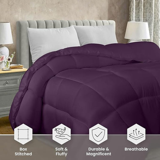 Utopia Bedding Comforter Duvet Insert, Quilted Comforter with Corner Tabs, Box Stitched Down Alternative Comforters Twin Size (Plum)